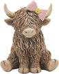 The Leonardo Collection Happy Highland Cow - Pretty in Pink - Highland Cow Sitting with Bow Figurine