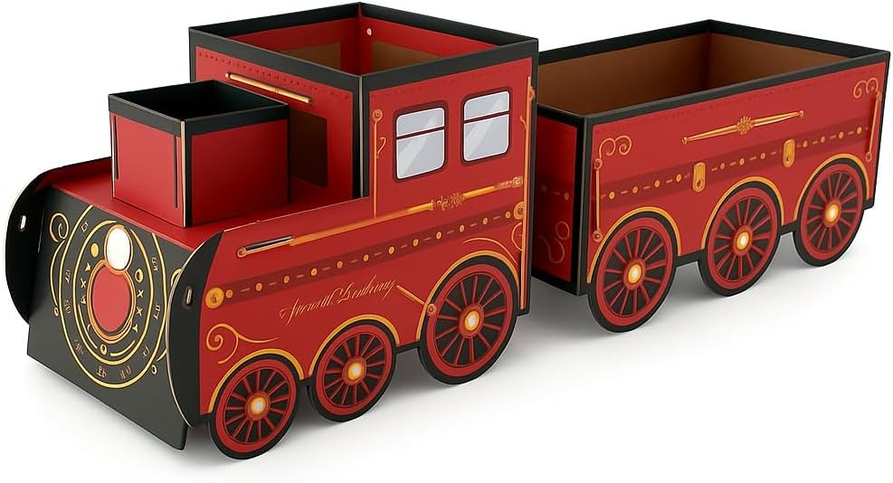 Eurowrap Train – Large 74cm Festive Red Gift Holder & Decorative Display Cardboard Train with Carriage
