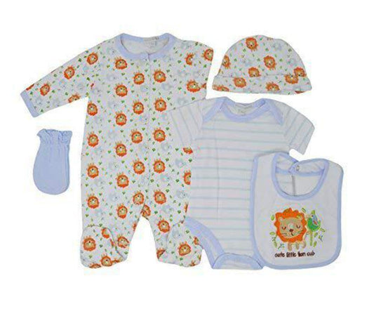 Unisex Baby Boys Girls 5 pcs Gift Set Bodyvest Babygrow Hat Mittens and Bib Sleepsuit Newborn-3-6 mths (0-3 Months, Colour 5)