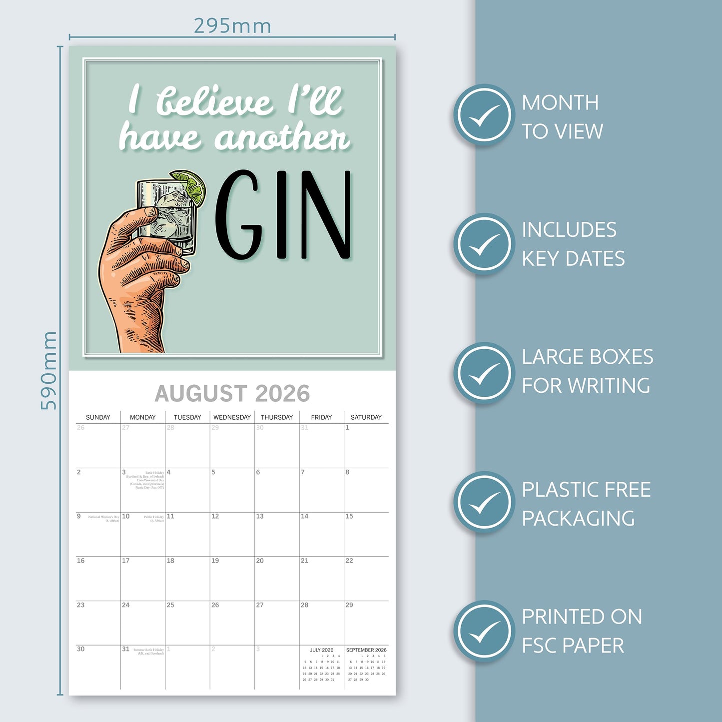 The Gifted Stationery Monthly Wall Calendar - Gin