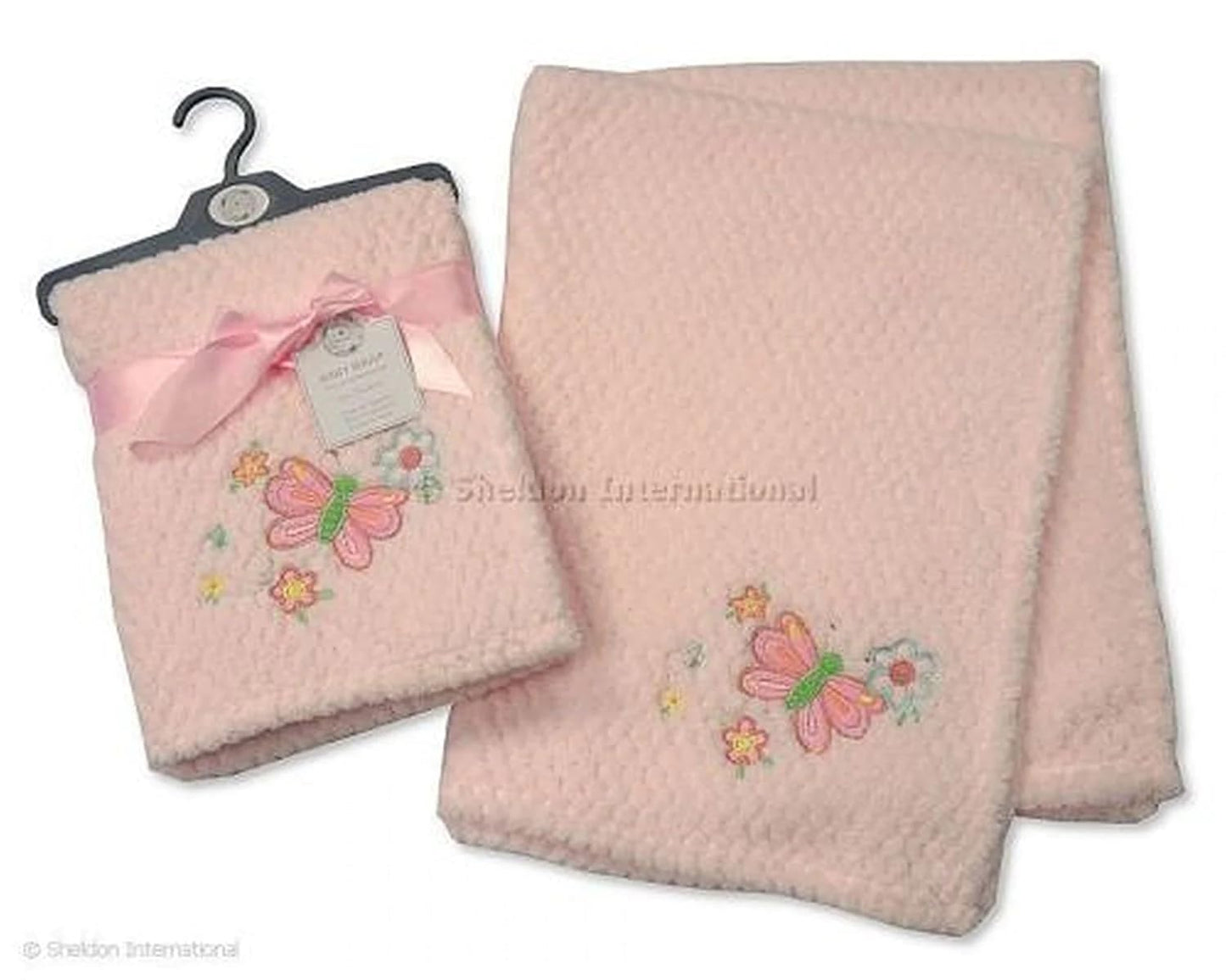 BW-112-938P Waffle Baby Blanket with Butterfly / Train Design 75 x 100 cm Pink