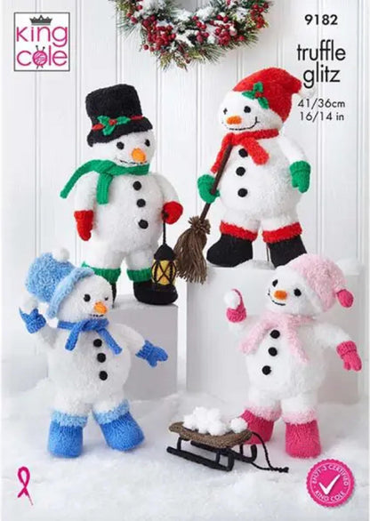King Cole Christmas Knitting Pattern Truffle Glitz Small & Large Seasonal Snowmen (9182)