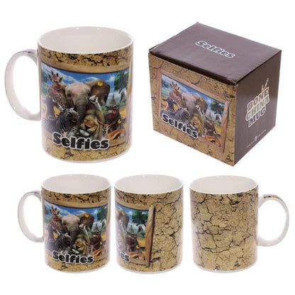 Puckator MUG230 Mug with African Animals Design Porcelain Beige/Blue/Black/Grey