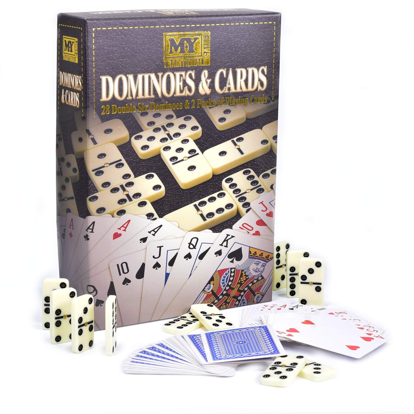 28Pc Double Six Dominoes & 2 Pack Playing Cards "M.Y"
