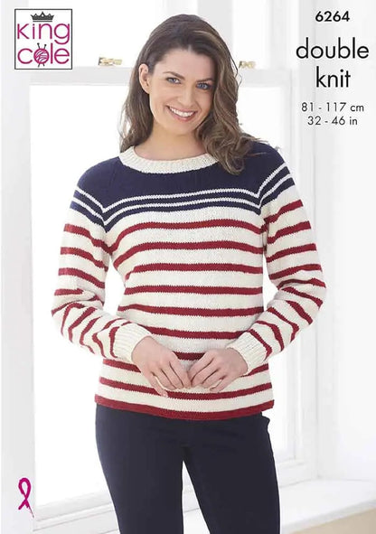 King Cole DK Knitting Pattern Pamphlet - 6264 Ladies Sweaters (32-46ins) 2 Designs