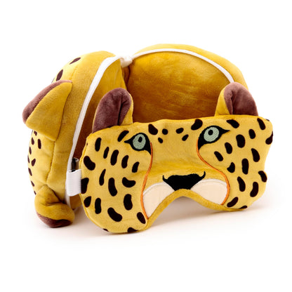 Relaxeazzz Leopard Round Plush Travel Pillow & Eye Mask - Sleep Eye Mask Masks - Kids Travel Accessories For Sleeping Airplane - Flight Plane Neck Pillow Pillows