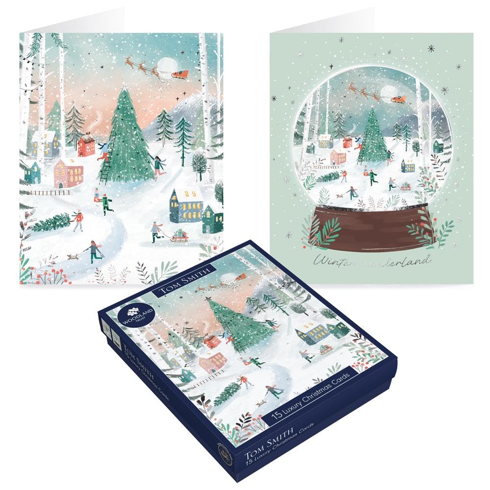 Tom Smith Boxed Christmas Cards Pack - 15 Luxury Xmas Cards with Envelopes and Seals - Recycled Eco Friendly Christmas Card Set