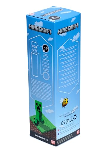Puckator Minecraft - Stainless Steel Water Bottle with Led Temperature Display - Cold for 24h and Hot for 6h - Metal Water Bottles with Creeper - Modern Thermos Flask - Bpa Free - 450 ml