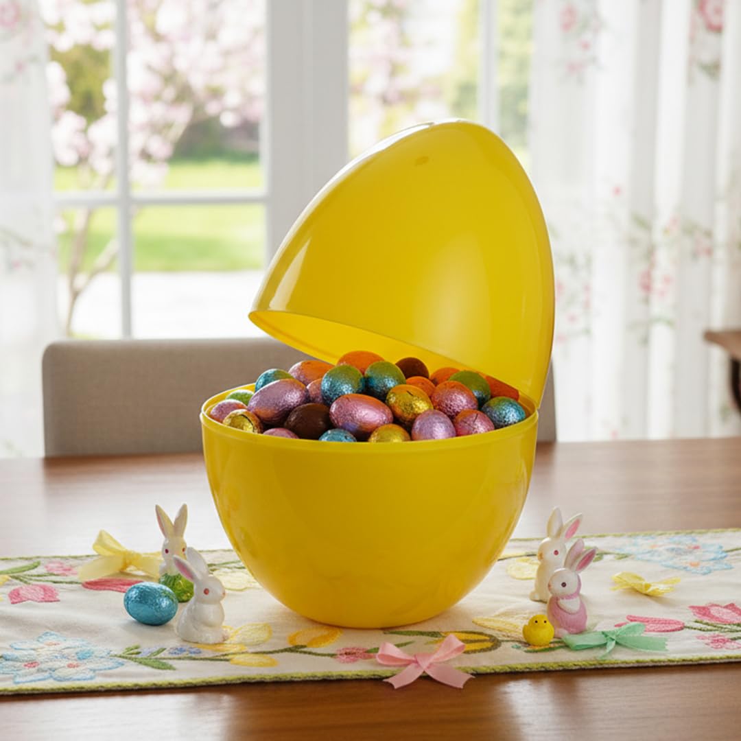 Eurowrap Yellow Extra Large Jumbo Plastic Refillable Easter Egg 35.6cm – Giant Fillable Easter Egg for Hunts, Gifts, Toys & Treats