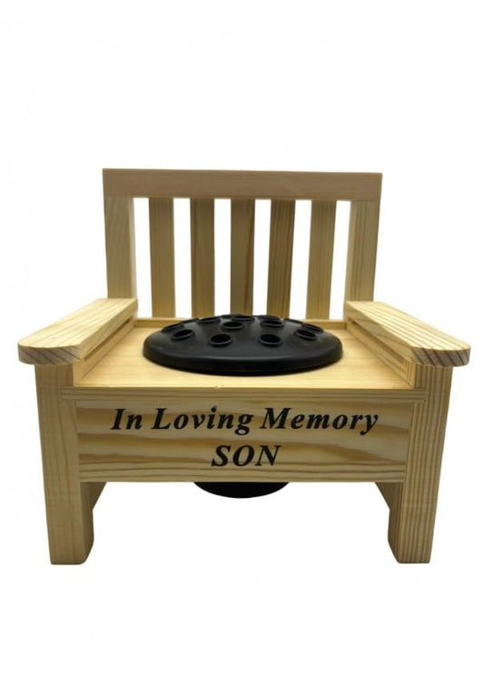 Son Wooden Memorial Bench with Flower Insert Pot Graveside Crematorium Plaque Garden