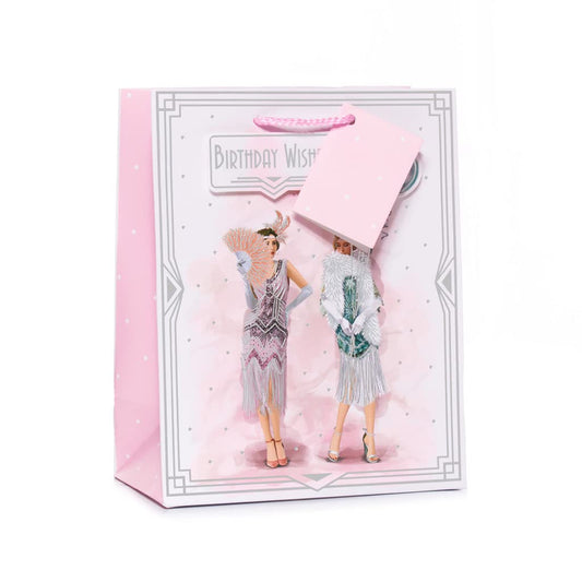 Art Deco - Foiled Medium Birthday Gift Bag & Tag - Decoupage Detail