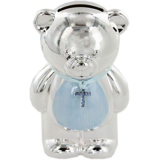 The Leonardo Collection Blue Teddy Money Box - Silver Plated