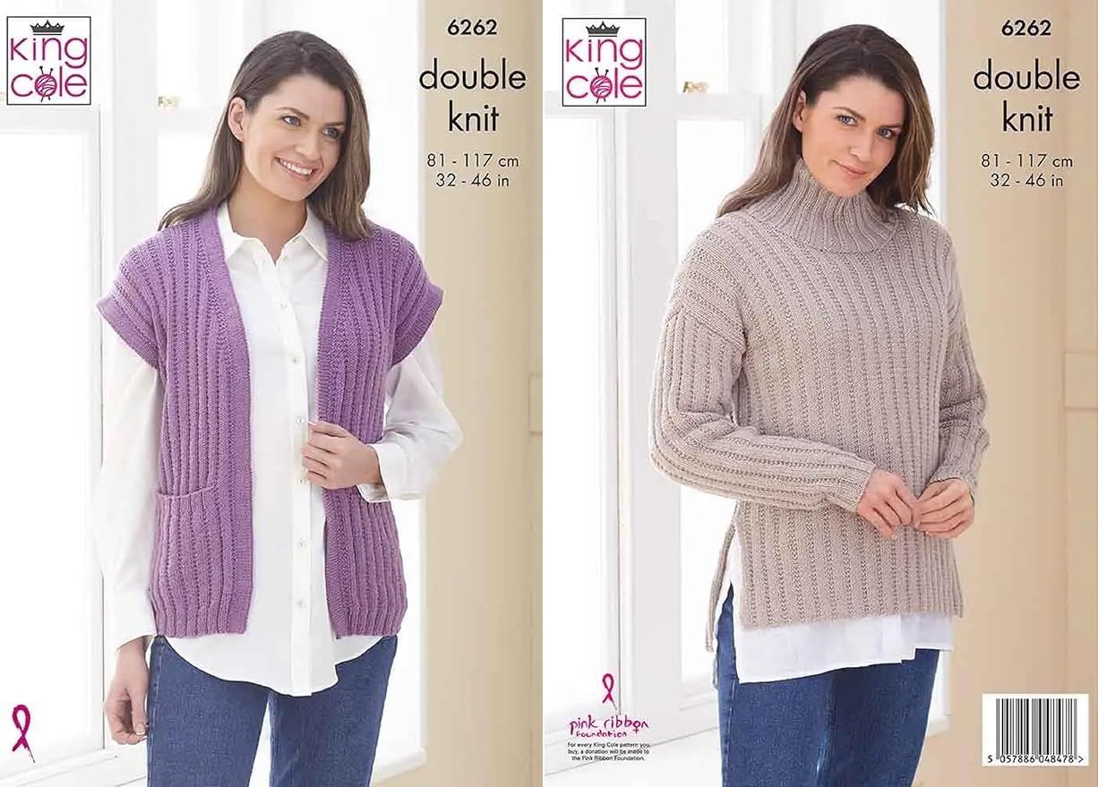 King Cole Ladies Double Knitting Pattern Womens Sweater & Sleeveless Jacket (6262)