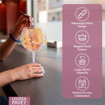 Lesser & Pavey I Love You Mum Range Mum Gin Glass for Home, Kitchen, Restaurant & Parties | Lovely Gin Glassware for Drinks | Lovely Gift for Women, Men, Wedding & Christmas
