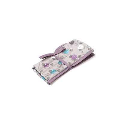 Hobby Gift Filled Crochet Hook Roll Tie Case in a Purple & Aqua Buttons Pattern on Grey (18 x 18.5 x 1cm)