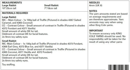 King Cole Truffle Knitting Pattern for Small or Large Bunny Rabbit Toys (9143)