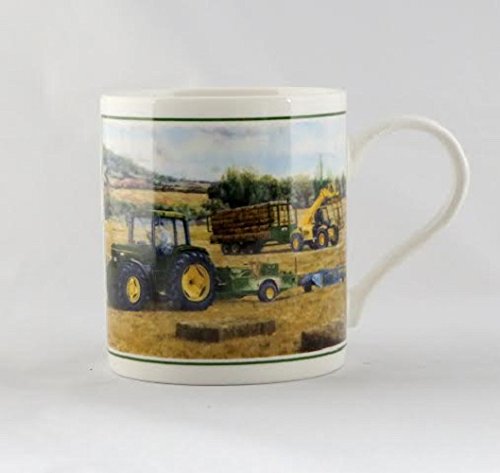 Cachet Harvest Blue Tractor and Baler Fine Art Watercolour China Gift Mug