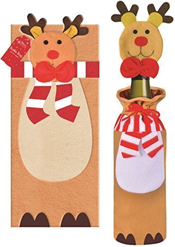Cute Novelty Felt Christmas Wine Bottle Gift Bags & Character Toppers (Rudolph)
