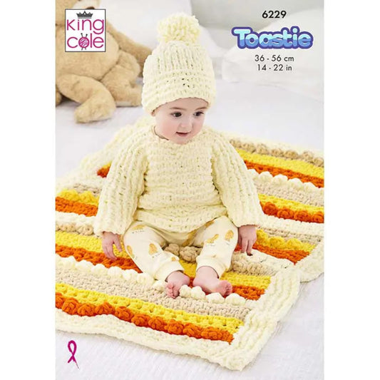 King Cole Toastie Knitting Pattern - 6229 Sweater, Hat, Blanket & Sleepbag