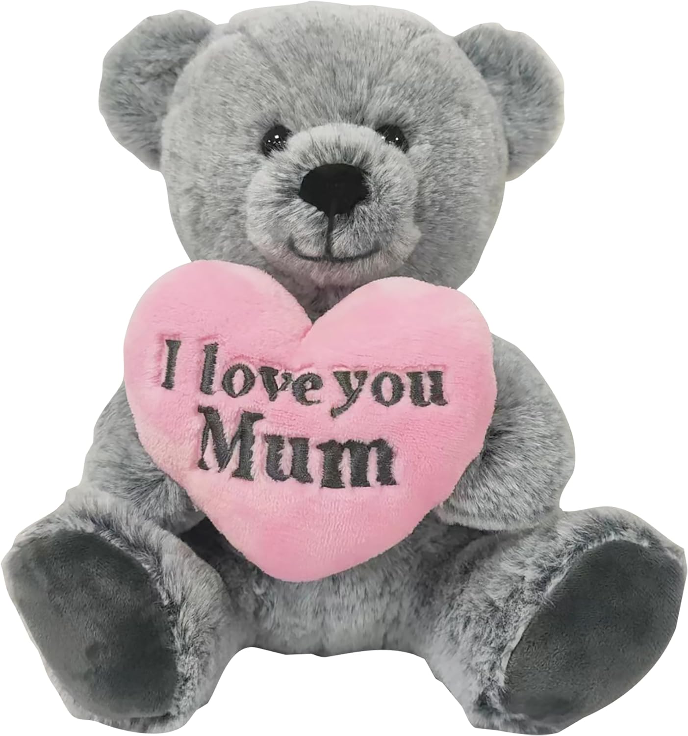 Plush 25cm I Love You Mum Teddy Bear Grey Mother's Day Pink Heart Loved One Gift