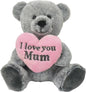 Plush 25cm I Love You Mum Teddy Bear Grey Mother's Day Pink Heart Loved One Gift