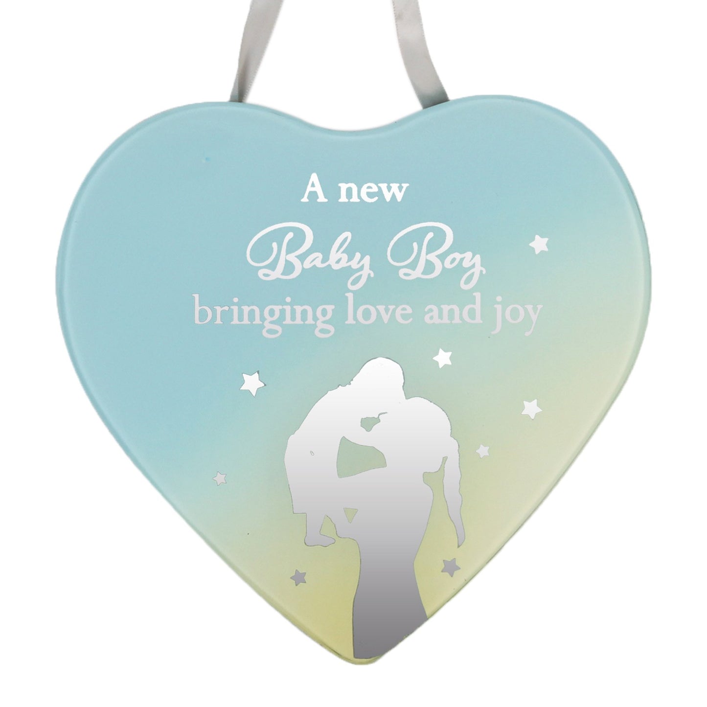 Reflections Mirror Glass Hanging Heart Plaque Gift – A new Baby Boy, bringing love and joy