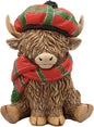 Happy Highland Cow Ornament in Traditional Tartan Scarf & Hat, Celebrating Scottish Heritage, Crafted from Durable Resin, 12cm Gift-Boxed Figurine with...