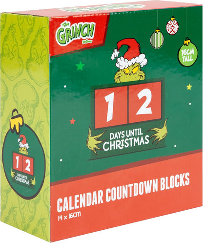 Grinch Wooden Countdown Blocks – 14cm Festive Calendar Decoration – Official Licensed Christmas Display Piece for Families to Count Down the Days
