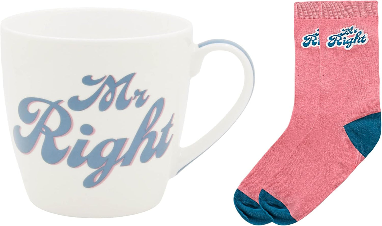 Lesser & Pavey His N Hers Mr Right Mug & Sock Gift Set 480ml for Coffee, Tea and Hot Drinks | Reusable Fine China Tea & Coffee Mugs for Daily Use | Special Occation & Birthday Gifts for Women & Men