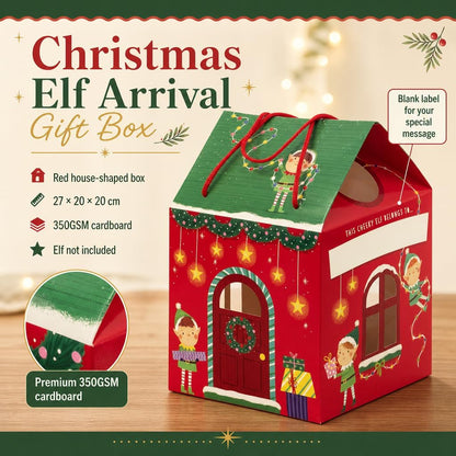 Design By Violet Red Christmas Elf Arrival House Gift Box with Handles 27cm  no elf