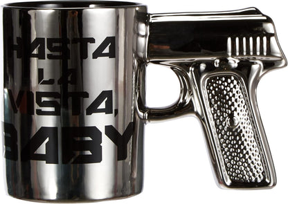 Hasta la Vista Mug     Stoneware Mug with Pistol Grip, Silver,