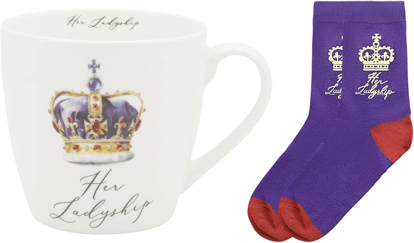 Lesser & Pavey His N Hers Her Ladyship Mug & Sock Gift Set 480ml for Coffee Tea and Hot Drinks | Reusable Fine China Tea & Coffee Mug
