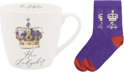 Lesser & Pavey His N Hers Her Ladyship Mug & Sock Gift Set 480ml for Coffee Tea and Hot Drinks | Reusable Fine China Tea & Coffee Mug