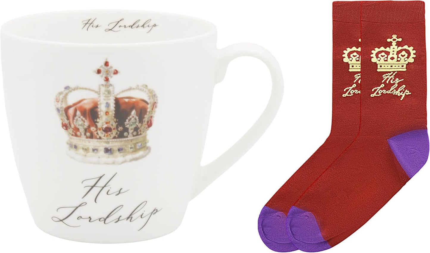 Lesser & Pavey His N Hers His Lordship Mug & Sock Gift Set 480ml for Coffee Tea and Hot Drinks | Reusable Fine China Tea & Coffee Mug
