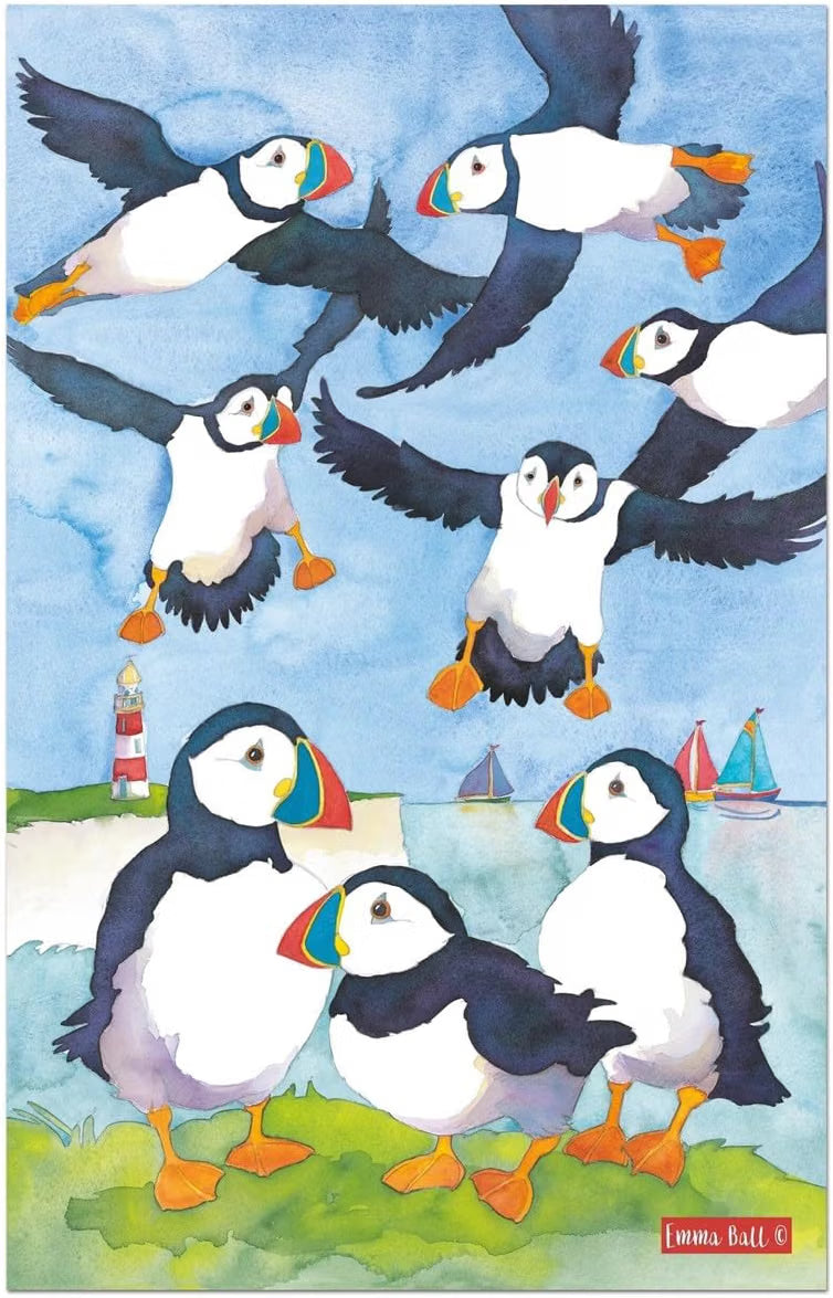 Emma Ball, Puffins Tea Towel,