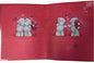 A Valentine's Day card featuring two teddy bears on a red background with hearts and the inside of the card displaying a romantic message.