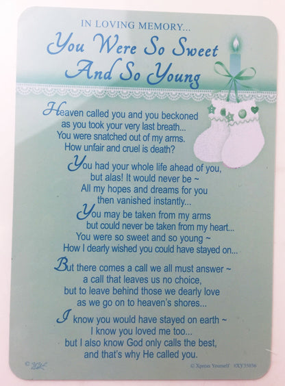 In Loving Memory - You Were So Sweet And So Young - Grave/Graveside Memorial Card