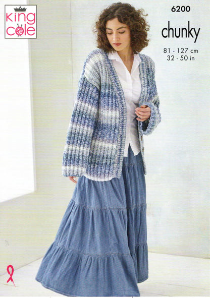 King Cole Chunky Knitting Pattern - 6200 Ladies Cardigan & Sweater (2 Designs)