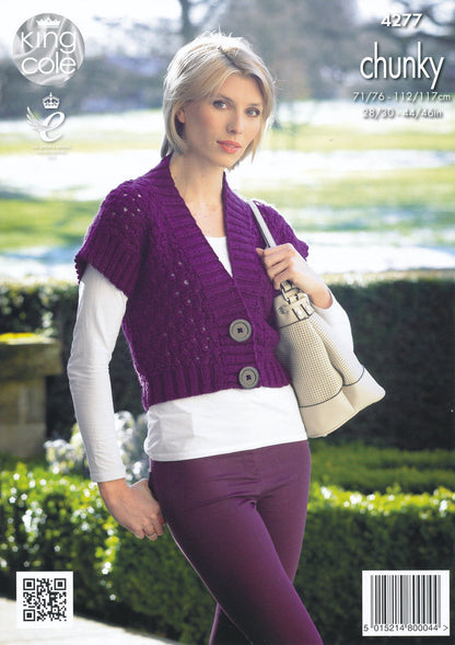 King Cole Ladies Magnum Chunky Knitting Pattern Womens Ribbed Polo Neck Sweater & Waistcoat (4277)