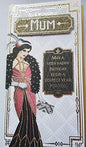 Art Deco Lady - Wonderful Mum - Glittered Slim Birthday Card
