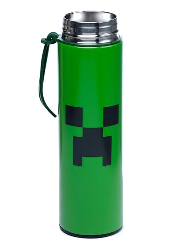 Puckator Minecraft - Stainless Steel Water Bottle with Led Temperature Display - Cold for 24h and Hot for 6h - Metal Water Bottles with Creeper - Modern Thermos Flask - Bpa Free - 450 ml