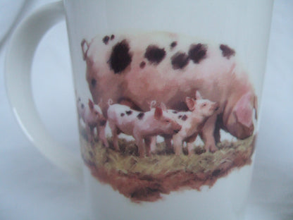 Set of 2 Fine China Latte Mugs - Pig and Piglets Design
