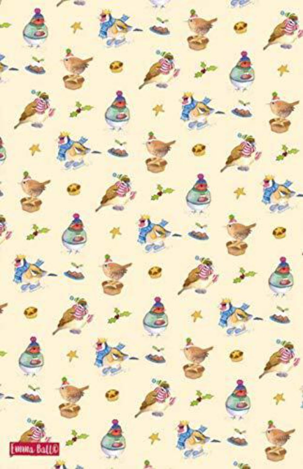 Emma Ball "Christmas Birds, Pure cotton tea towel.