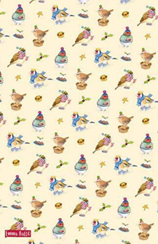 Emma Ball "Christmas Birds, Pure cotton tea towel.