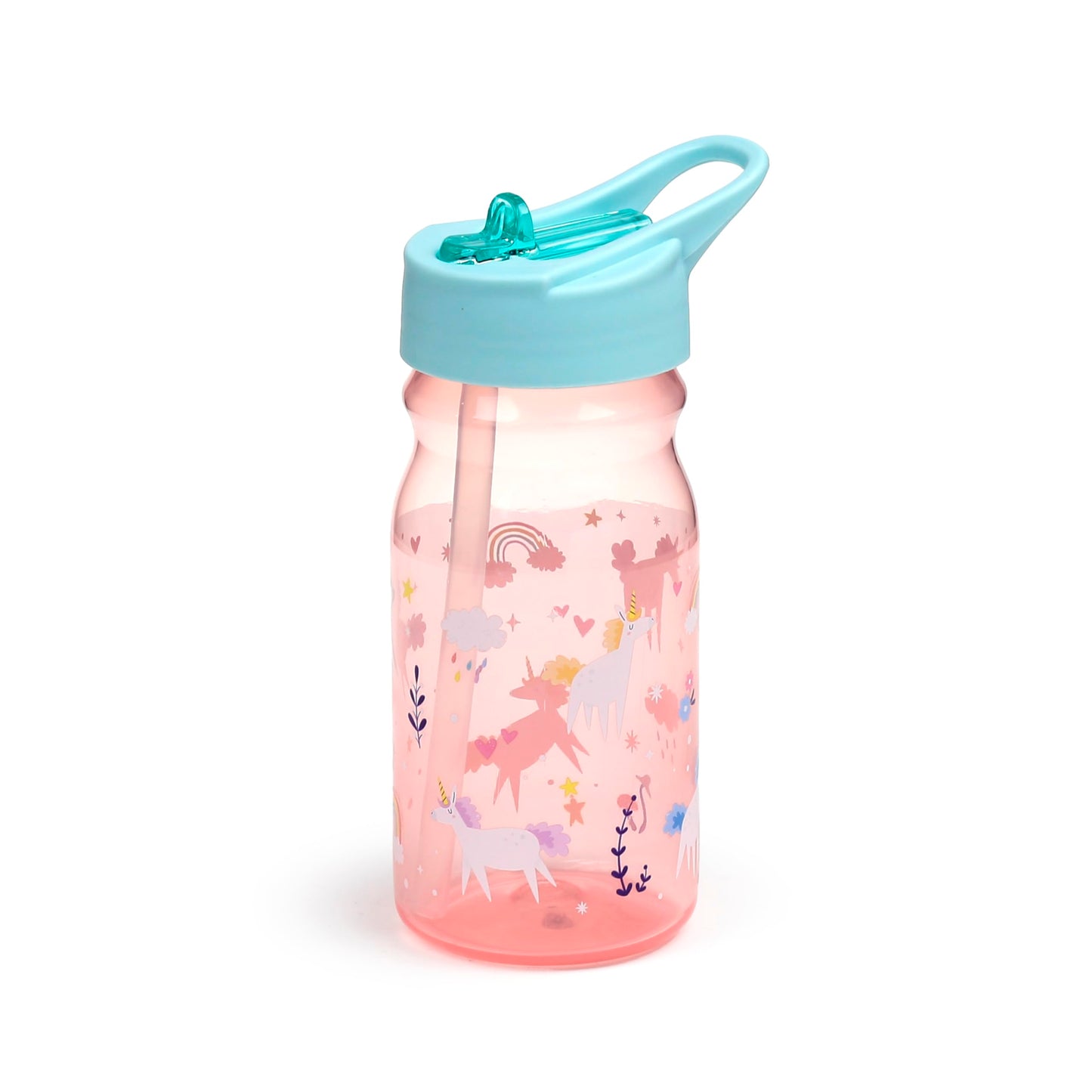 Puckator Pink Snack Holder Set for Girls (Lunch Box for Food & Drinking Bottle with Straw) - Unicorn Magic and Rainbow, BPA Free