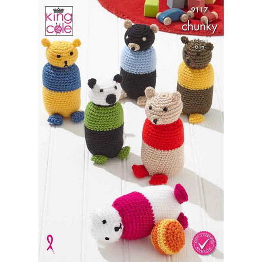 King Cole Chunky Crochet Pattern Christmas Bear & Penguin Indoor Skittles (9117)