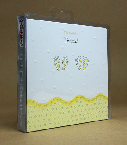 10 Prelude Yellow and White Arrival of Twins Announcement Cards