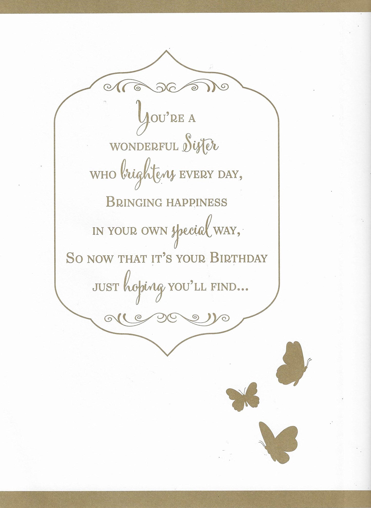 Large Wonderful Sister Birthday Card***Golden Butterfly**11 X 7 INCHES**AG3