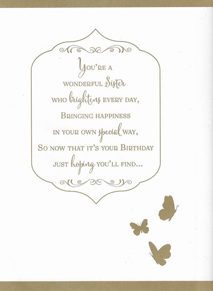 Large Wonderful Sister Birthday Card***Golden Butterfly**11 X 7 INCHES**AG3