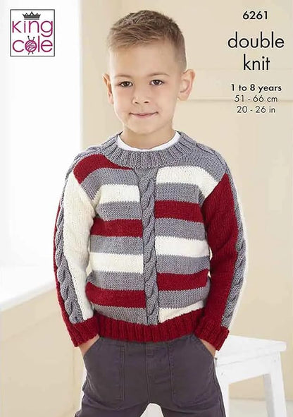 King Cole Kids Double Knit Knitting Pattern Boys Cable Detail Sweaters (6261)